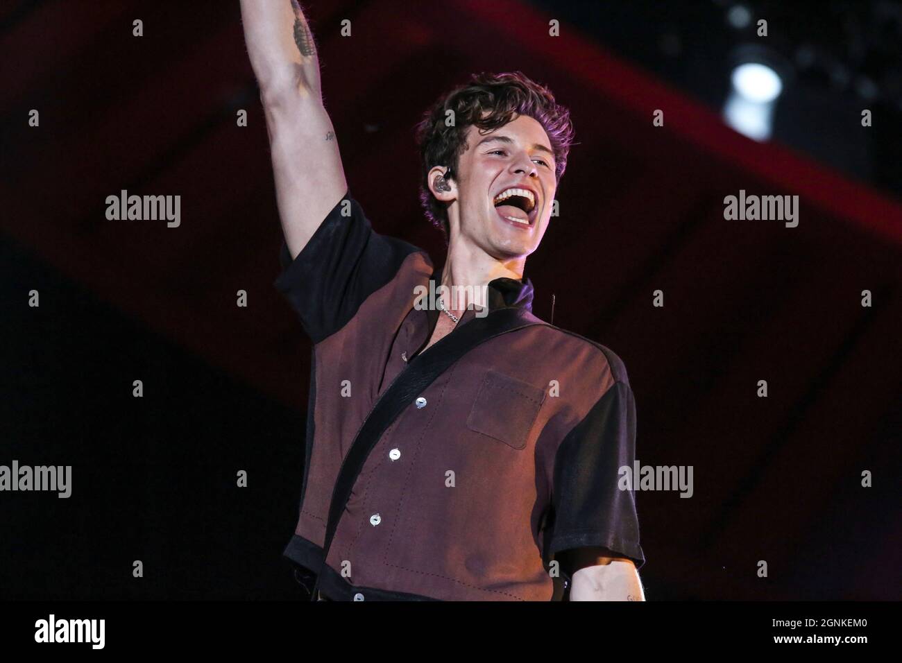 New York, NY - 25 septembre 2021 : Shawn Mendes se produit sur scène lors du concert Global Citizen Live sur Great Lawn à Central Park Banque D'Images