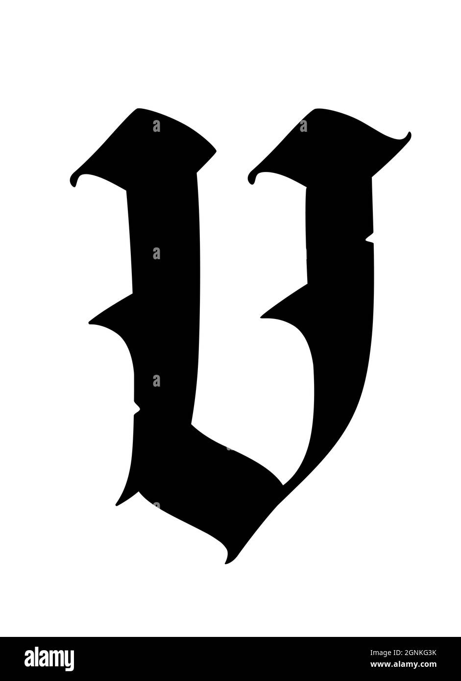 Lettre v dans le style gothique. Vecteur. Alphabet. Le symbole est isolé sur un fond blanc. Calligraphie et lettrage. Lettre latine médiévale. Logo f Illustration de Vecteur