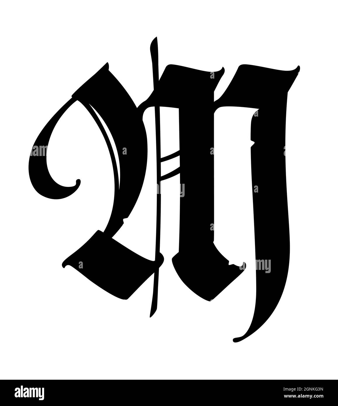 Lettre M de style gothique. Vecteur. Alphabet. Le symbole est isolé sur un fond blanc. Calligraphie et lettrage. Lettre latine médiévale. Logo f Illustration de Vecteur