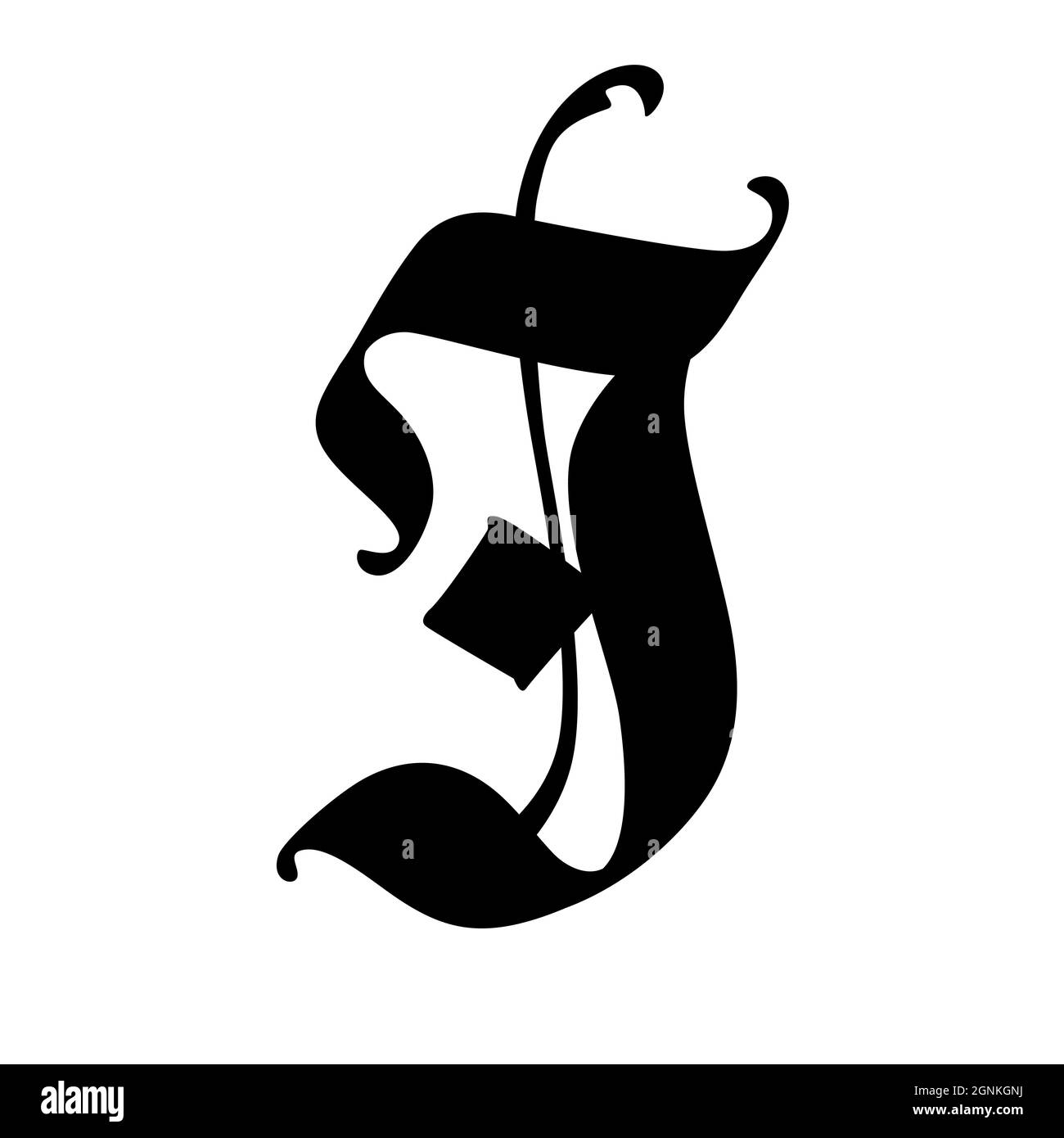Lettre J dans le style gothique. Vecteur. Alphabet. Le symbole est isolé sur un fond blanc. Calligraphie et lettrage. Lettre latine médiévale. Logo f Illustration de Vecteur
