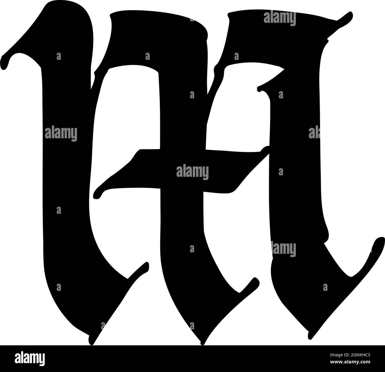 Lettre M de style gothique. Vecteur. Alphabet. Le symbole est isolé sur un fond blanc. Calligraphie et lettrage. Lettre latine médiévale. Logo f Illustration de Vecteur