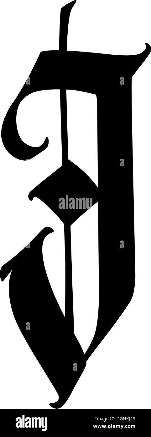 Lettre J dans le style gothique. Vecteur. Alphabet. Le symbole est isolé sur un fond blanc. Calligraphie et lettrage. Lettre latine médiévale. Logo f Illustration de Vecteur