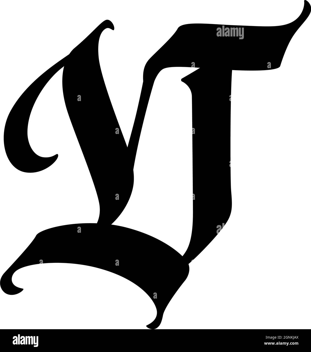 Lettre V de style gothique. Vecteur. Alphabet. Le symbole est isolé sur un fond blanc. Calligraphie et lettrage. Lettre latine médiévale. Logo f Illustration de Vecteur
