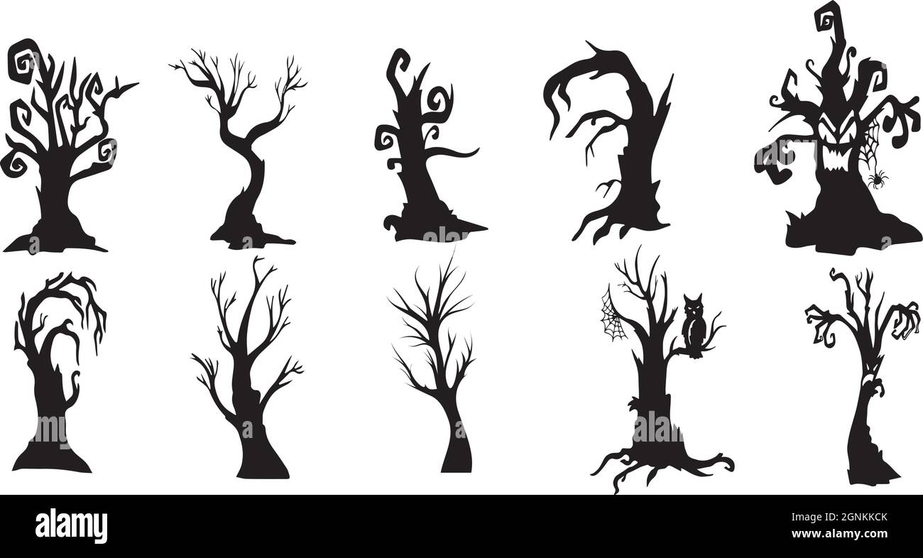 Collection de 10 arbres d'halloween sombres sur fond blanc - illustration vectorielle Illustration de Vecteur