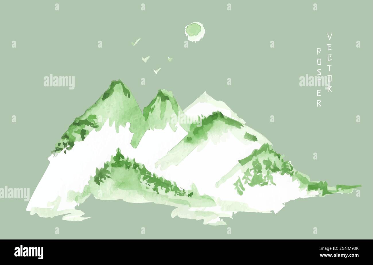 Paysage de montagne aquarelle. Illustration vectorielle. Pour affiche. Illustration de Vecteur
