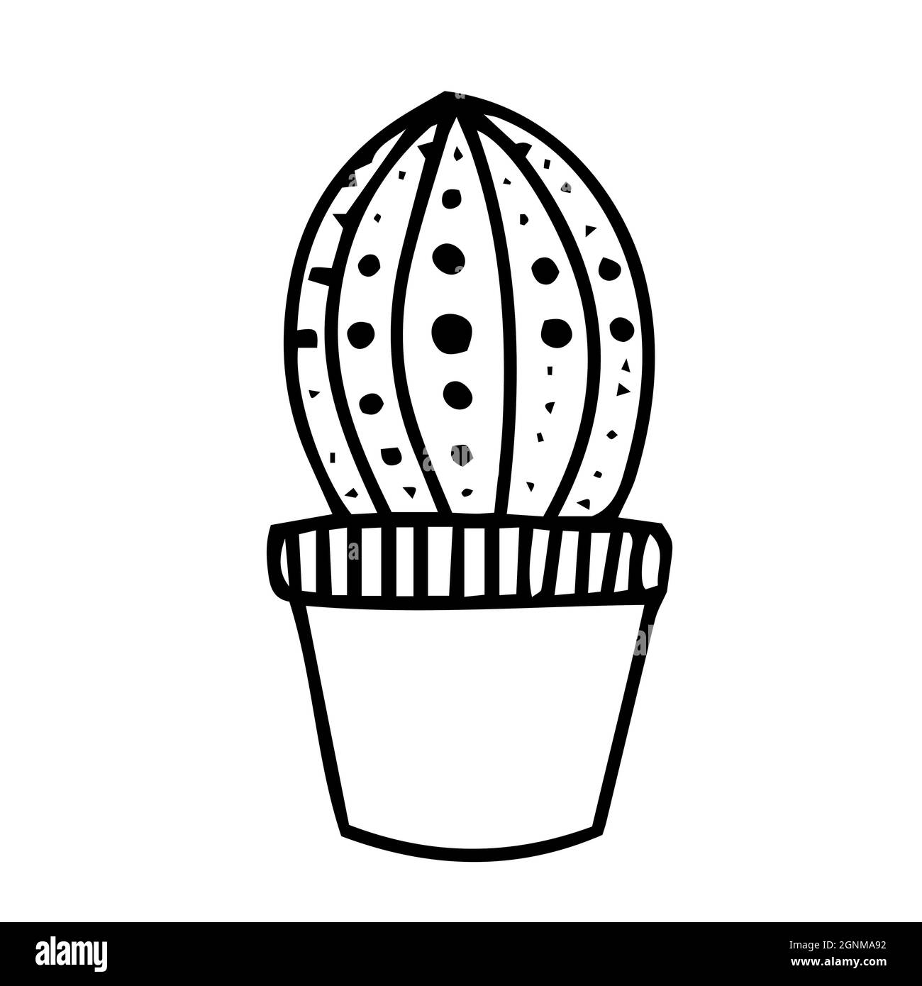 Cactus à nouilles dessinés à la main dans un pot. Vecteur décoratif cactus d'intérieur et de bureau. doodle plantes illustration isolée sur un fond blanc. Logo Illustration de Vecteur