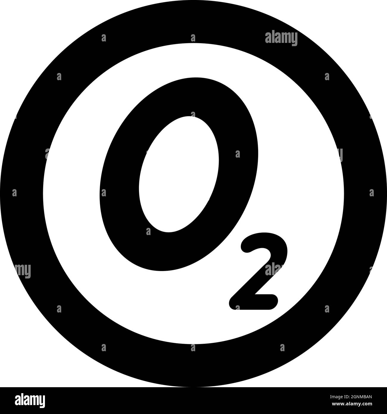 Oxygène formule chimique O2 Air icône en cercle rond noir couleur vecteur illustration style de contour solide image simple Illustration de Vecteur