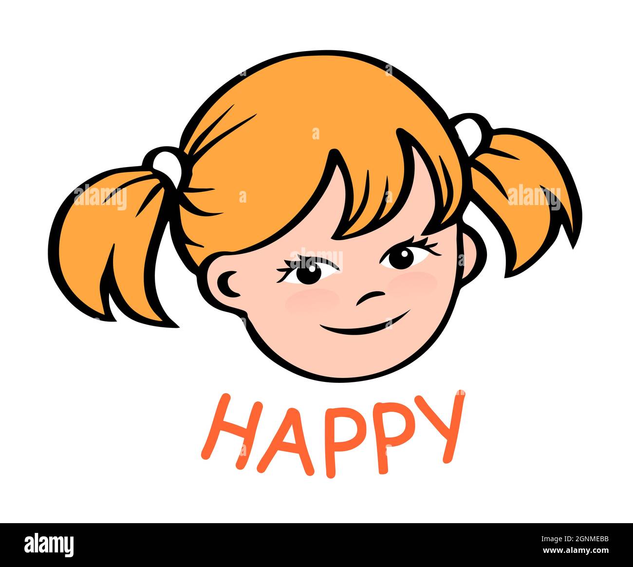 Portrait d'une petite fille heureuse. Un sourire sur son visage. Illustration de dessin animé vectoriel d'une tête enfant. Contour tracé à la main Illustration de Vecteur
