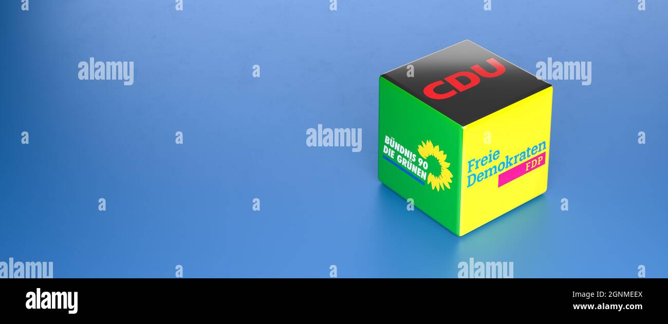 Logos des partis politiques allemands CDU/CSU, Die Grünen, FDP qui pourraient former la coalition dite de la Jamaïque aux élections du Bundestag. Copier sp Banque D'Images