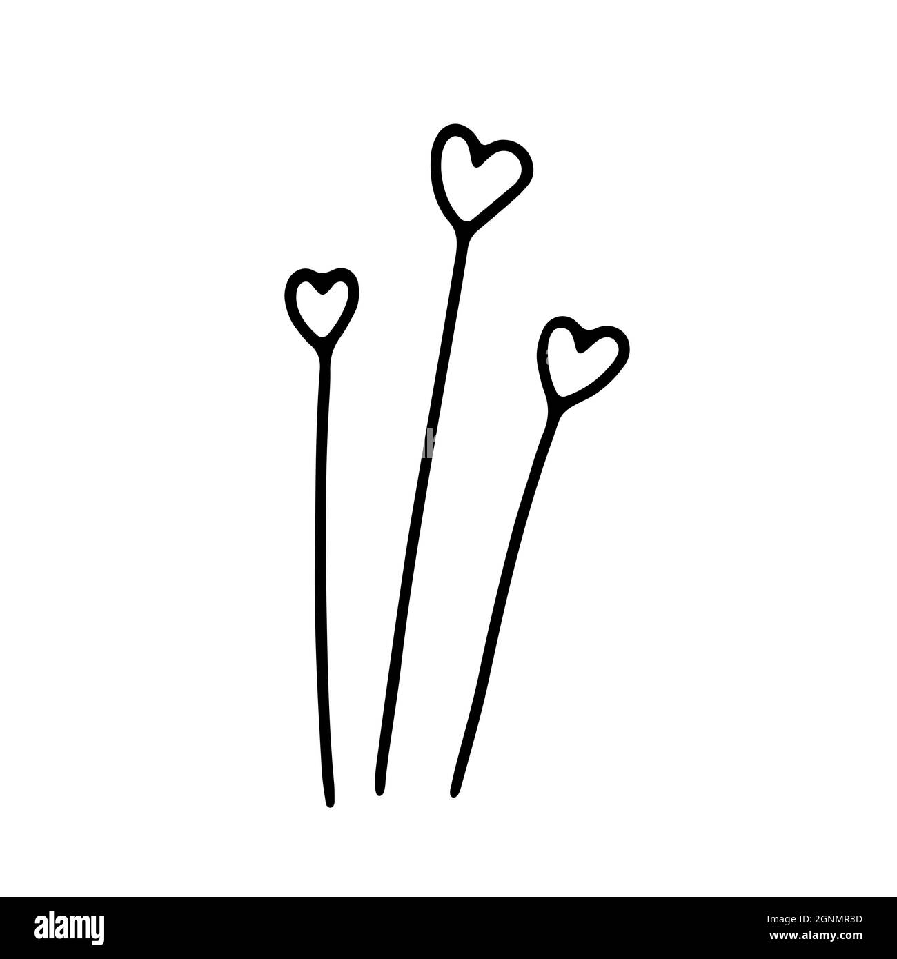 Bonbons Doodle en forme de coeur. Lollipop sur bâton isolé sur fond blanc. Contour des desserts doux dessinés à la main pour la fête des enfants, Pâques, birda Illustration de Vecteur