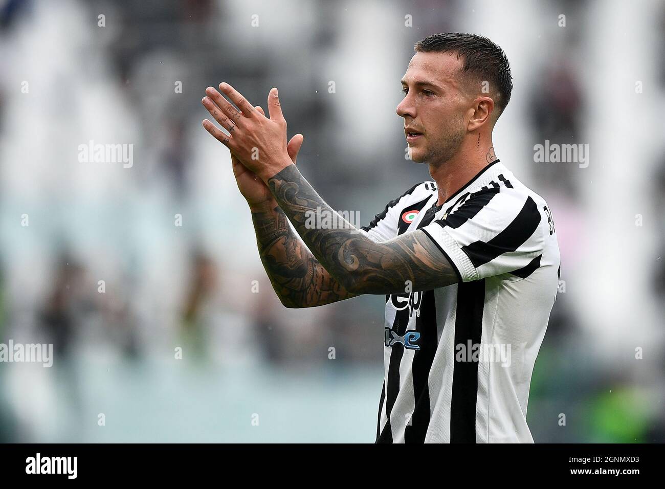 Turin, Italie. 26 septembre 2021. Federico Bernardeschi de Juventus FC gestes pendant la série Un match de football entre Juventus FC et UC Sampdoria. Credit: Nicolò Campo/Alay Live News Banque D'Images