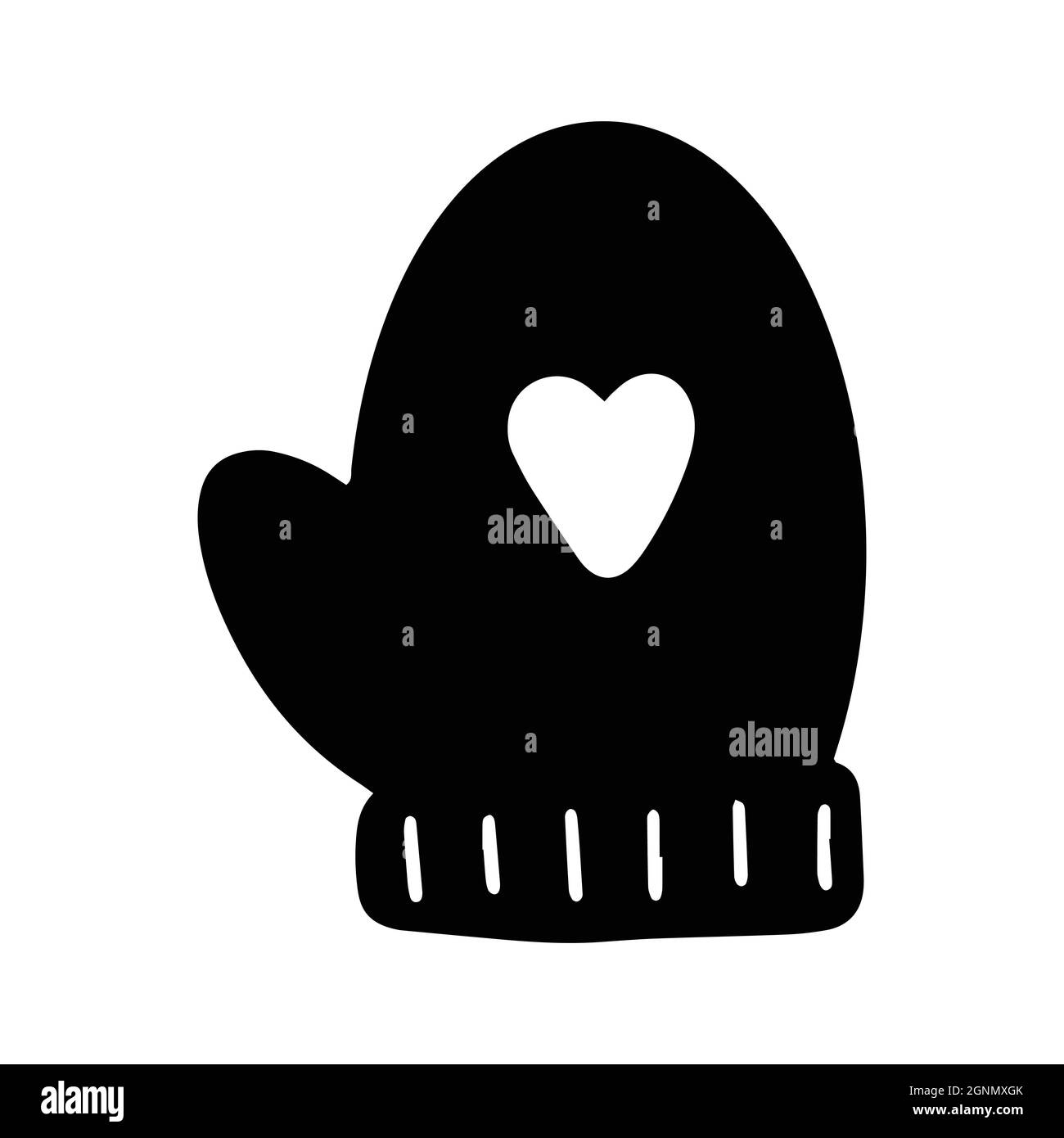 La Mitten noire avec le symbole coeur. Illustration vectorielle de gant d'hiver dessiné à la main. Motif carte de voeux pour invitation de Noël. Jolie icône d'élément, enfant Illustration de Vecteur