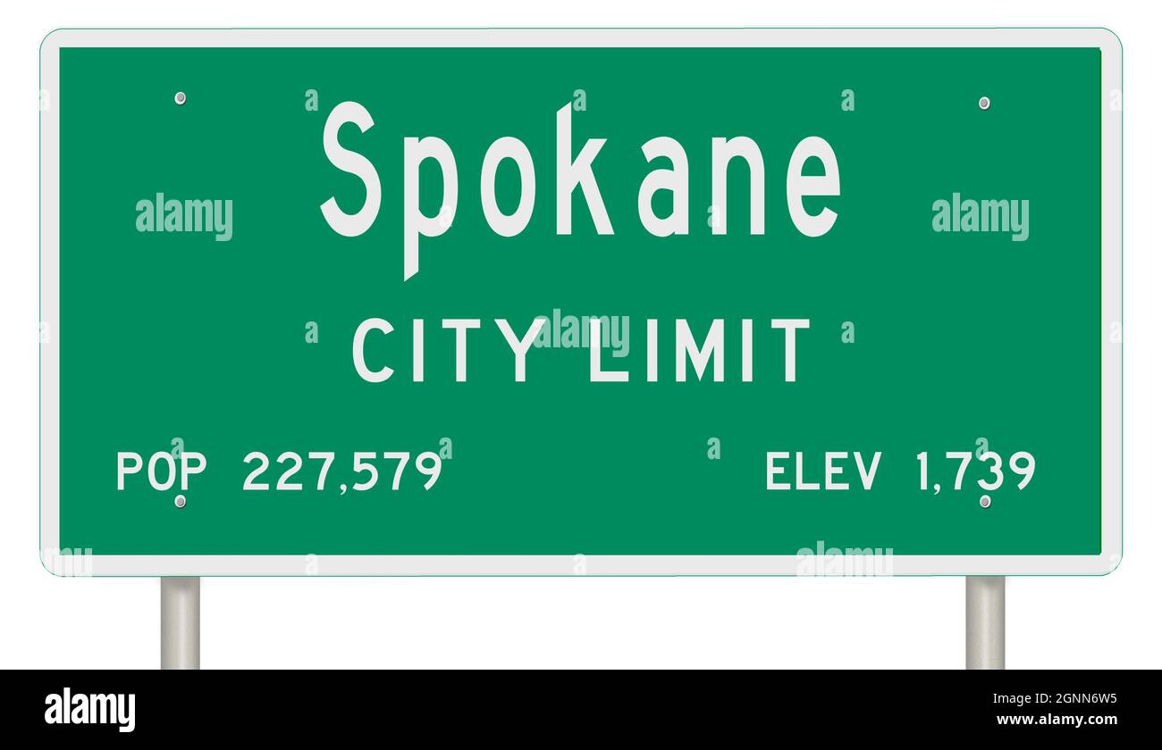 Affichage d'un panneau vert de l'autoroute de l'État de Washington avec des informations sur la ville Banque D'Images