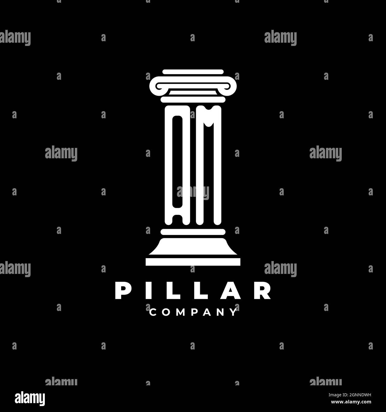 AM Monogram logo lettre piliers forme avocat style vecteur, compagnie d'avocats isolé dans fond noir Illustration de Vecteur