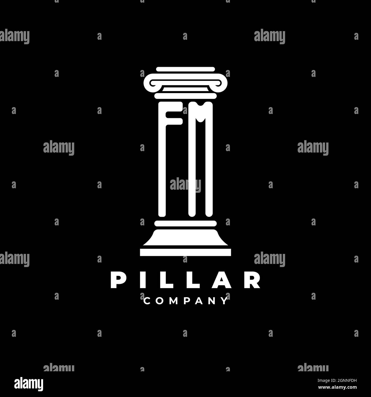 FM Monogram logo lettre piliers forme avocat style vecteur, compagnie d'avocats isolé dans fond noir Illustration de Vecteur