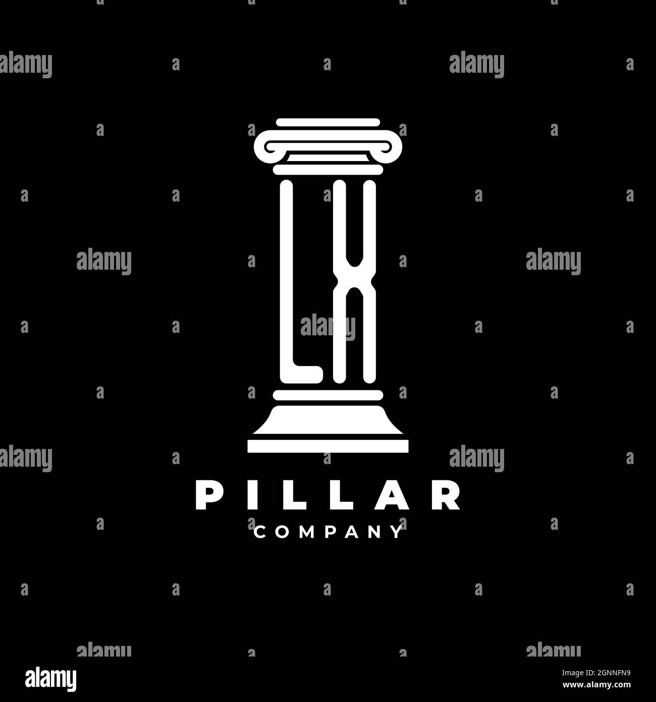 LX Monogram logo lettre piliers forme avocat style vecteur, cabinet d'avocats isolé dans fond noir Illustration de Vecteur