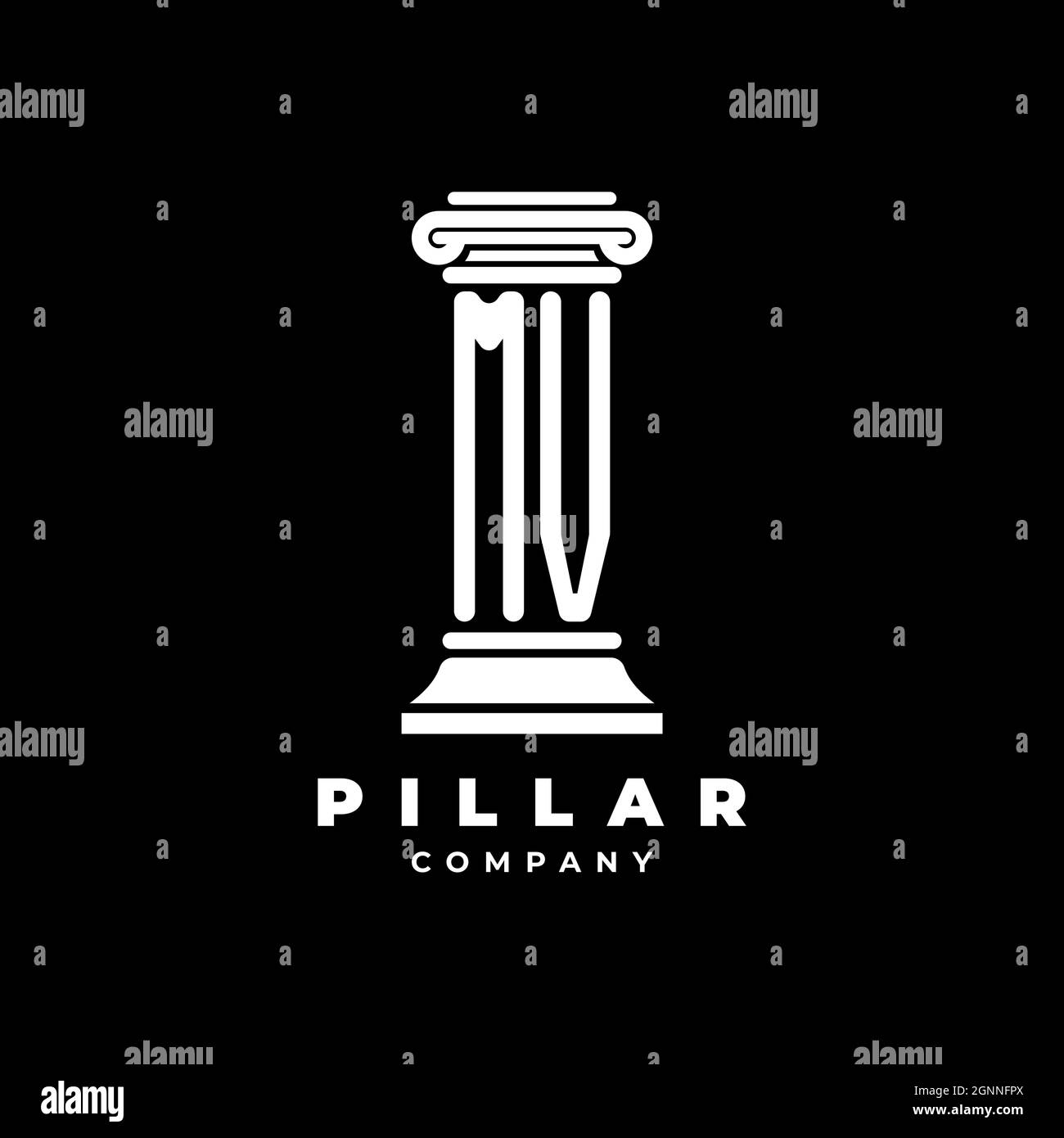 MV Monogram logo lettre piliers forme avocat style vecteur, société d'avocats isolé dans fond noir Illustration de Vecteur