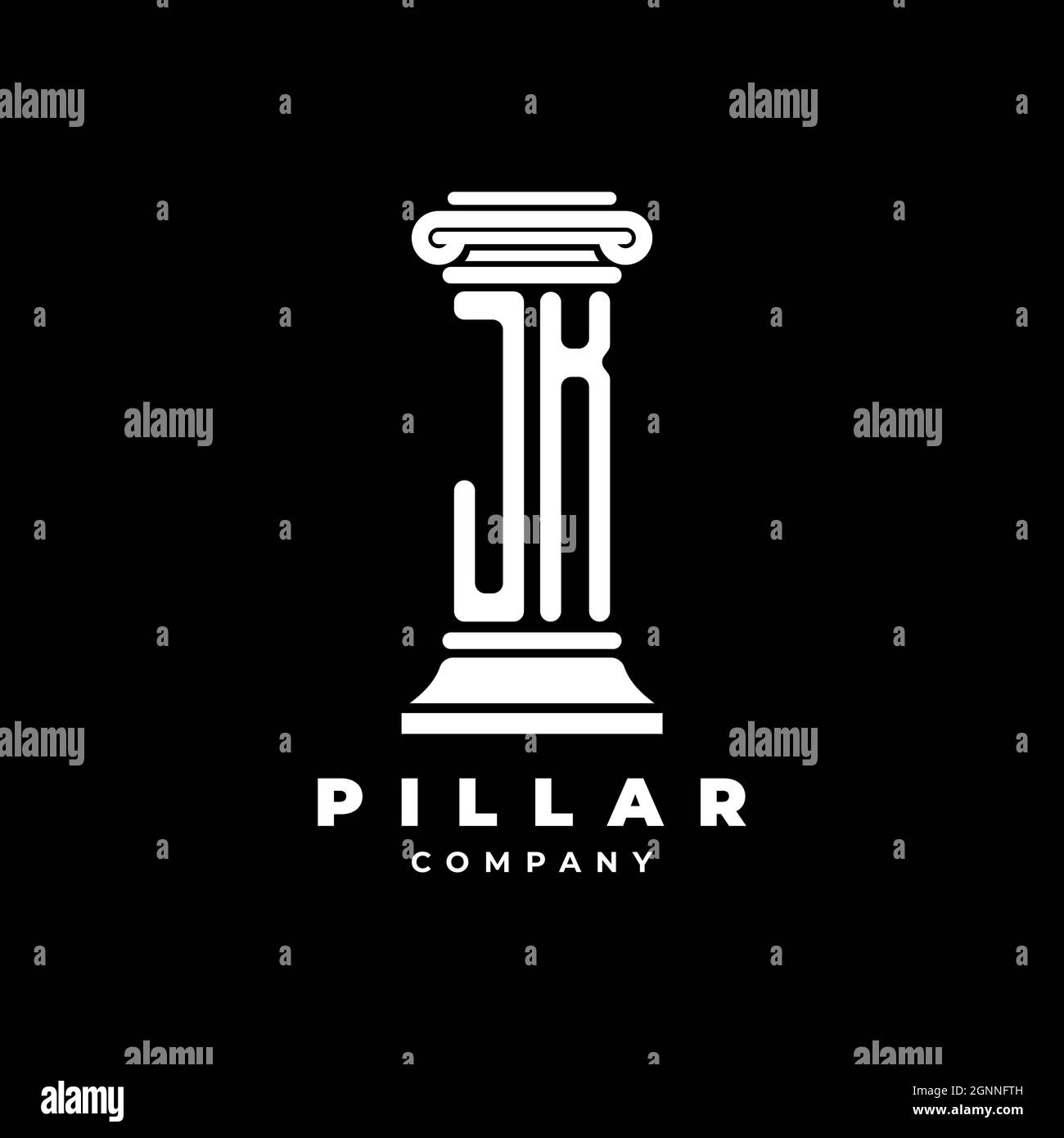 JK Monogram logo lettre piliers forme avocat style vecteur, société d'avocats isolé dans fond noir Illustration de Vecteur