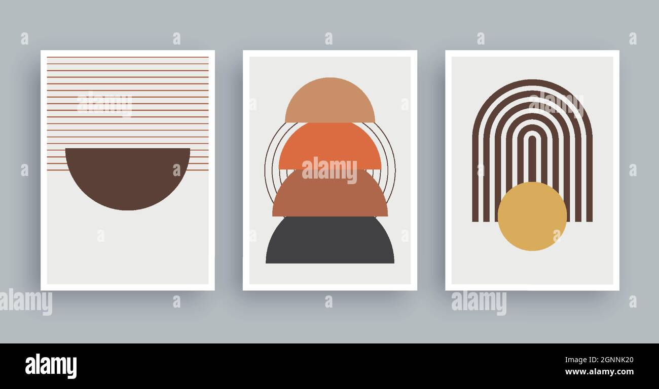 Peinture murale abstraite avec arrière-plan de couleurs boho. Éléments géométriques minimalistes et ligne dessinée à la main. Style scandinave scandinave du milieu du siècle. Illustration de Vecteur