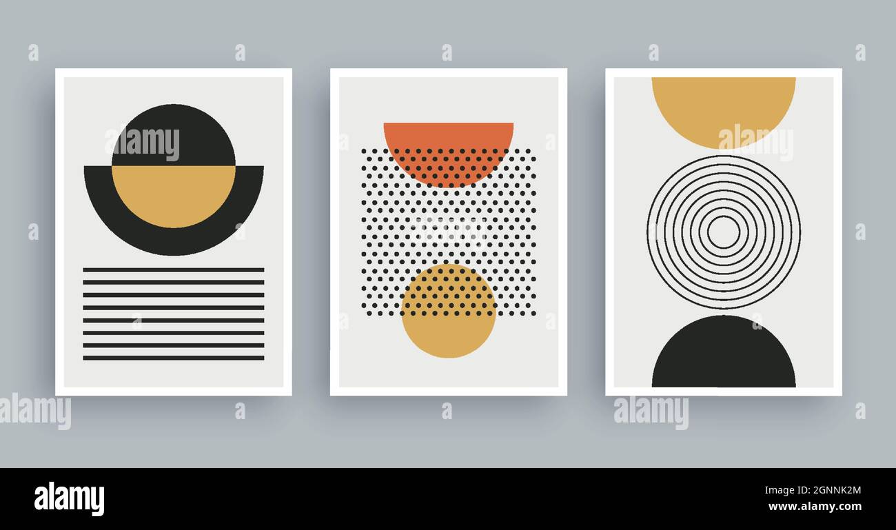 Peinture murale abstraite avec arrière-plan de couleurs boho. Éléments géométriques minimalistes et ligne dessinée à la main. Style scandinave scandinave du milieu du siècle. Illustration de Vecteur