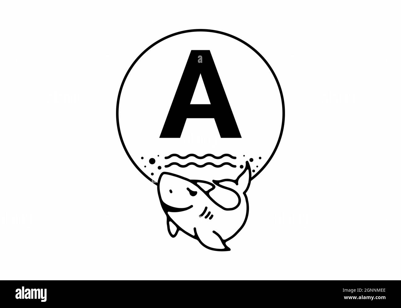 Illustration artistique en ligne noire de requin avec Un motif de lettre initial Illustration de Vecteur