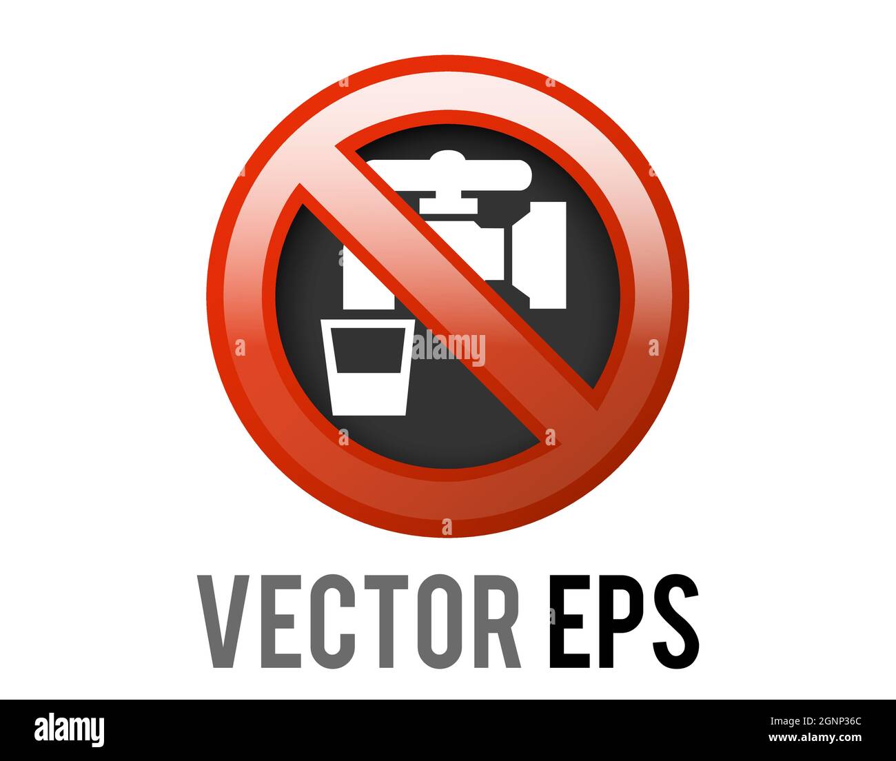 L'icône à cercle vectoriel isolé avec robinet d'eau, gobelet et trait rouge indiquant que l'eau n'est pas potable Illustration de Vecteur