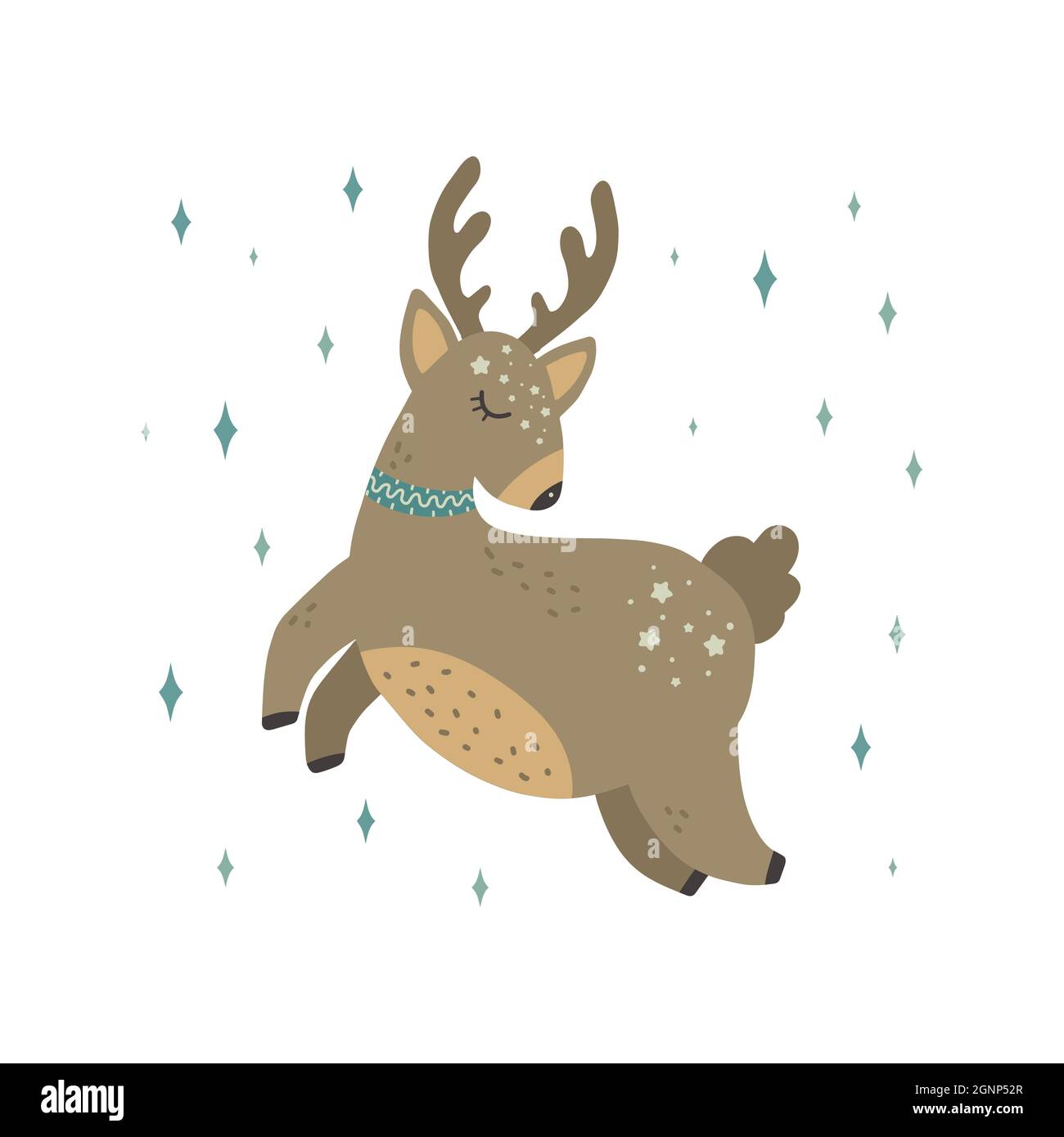 Joli cerf de noël. Imprimé vectoriel de style scandinave. Illustration vectorielle dessinée à la main pour affiches, cartes, tee-shirts. Illustration de Vecteur