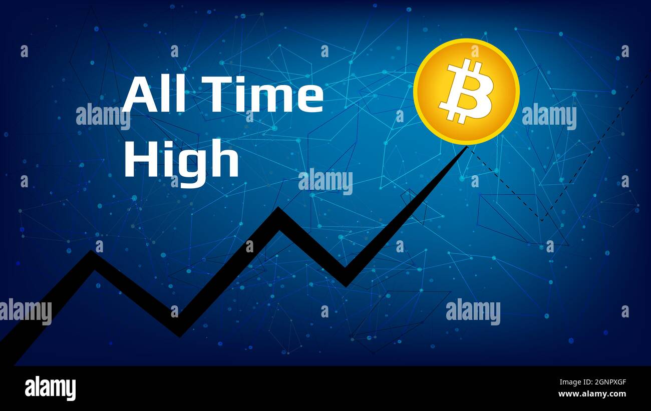 Bitcoin BTC ATH All Time High. La pièce a le prix le plus élevé jamais.  Fond bleu polygonal Image Vectorielle Stock - Alamy