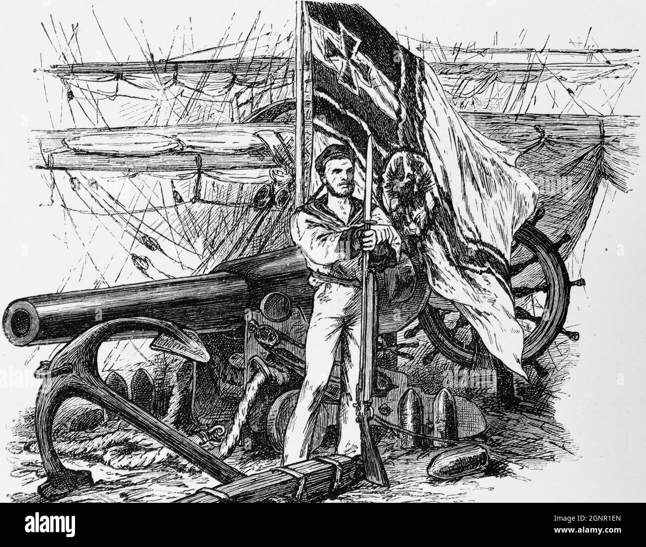 Frontispice au chapitre Wilhelmshaven et notre flotte, Allemagne du Nord, illustration historique 1880, Banque D'Images