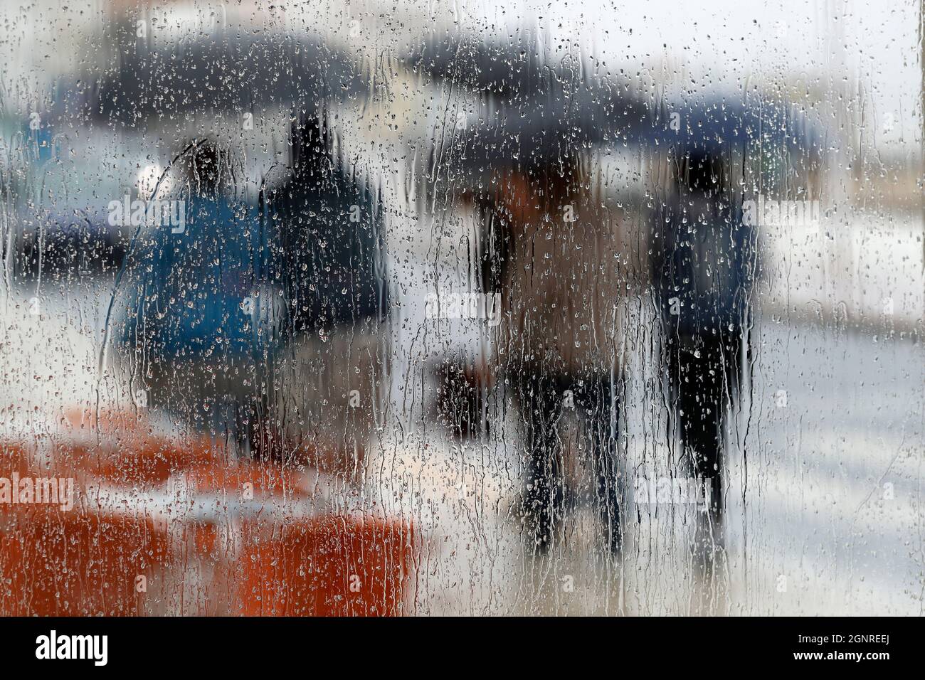 Personnes marchant avec un parapluie dans la scène des jours de pluie. Nazaré. Portugal. Banque D'Images
