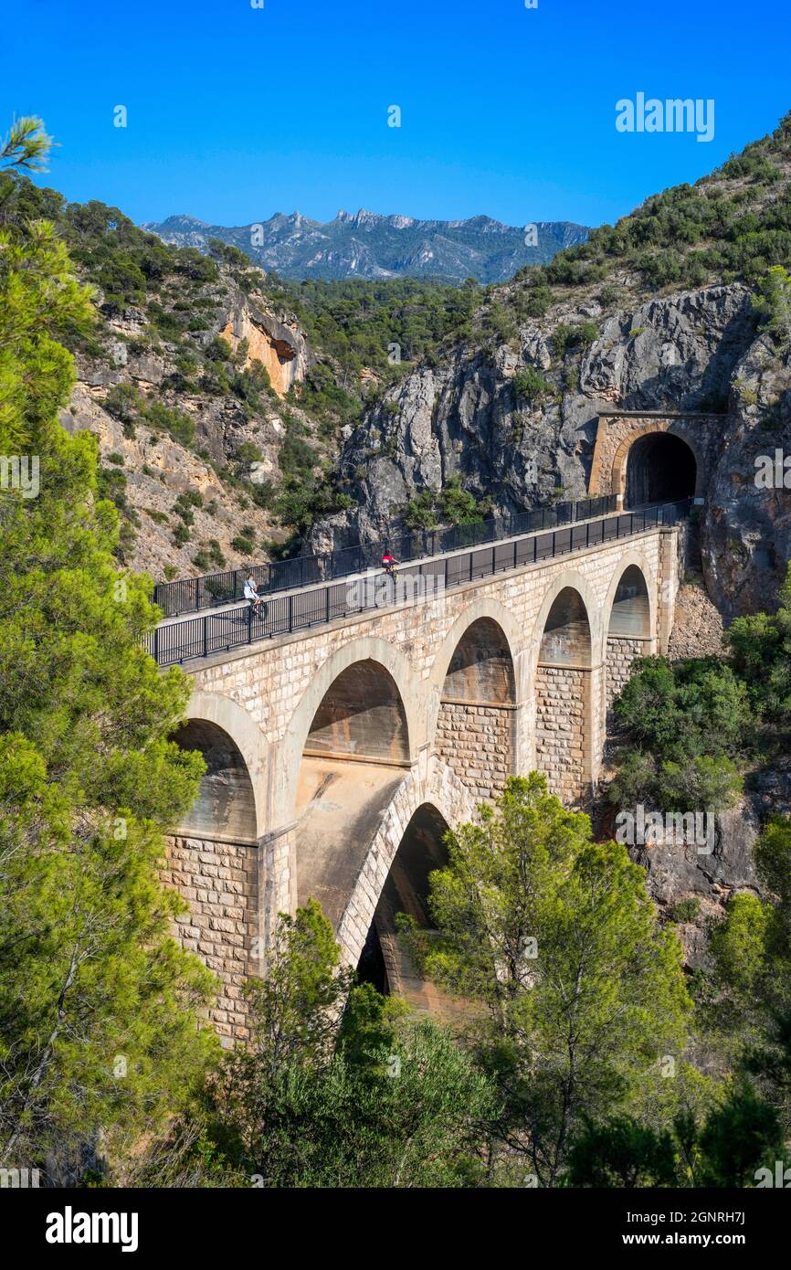 Pont de Riberola sur la voie verte du Val de Zafán entre Benifallet Baix Ebre et Pinell de Brai Terra Alta villages (Tarragone, Catalogne, Espagne) Banque D'Images