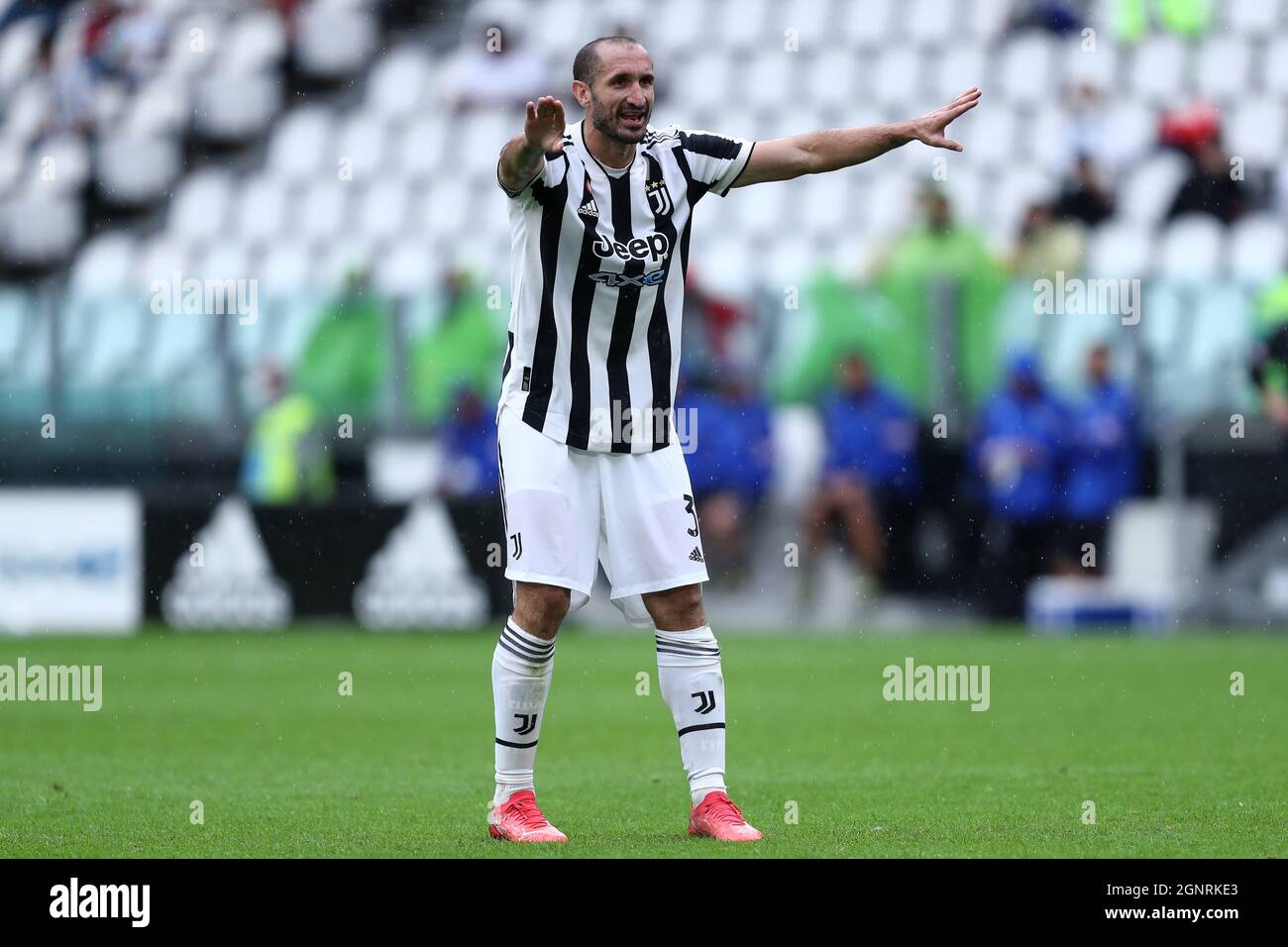 Giorgio Chiellini de Juventus FC gestes pendant la série Un match entre Juventus FC et UC Sampdoria. Banque D'Images