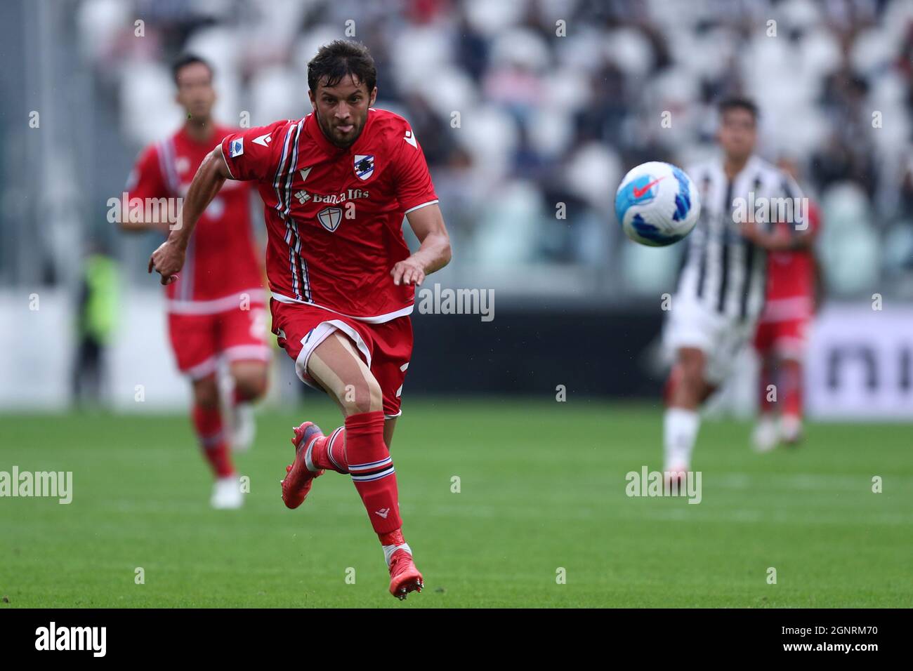 Bartosz Bereszynski d'UC Sampdoria en action pendant la série Un match entre Juventus FC et UC Sampdoria. Banque D'Images