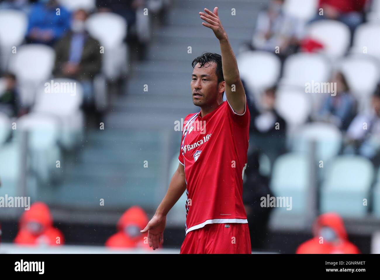 Maya Yoshida de UC Sampdoria gestes pendant la série Un match entre Juventus FC et UC Sampdoria. Banque D'Images