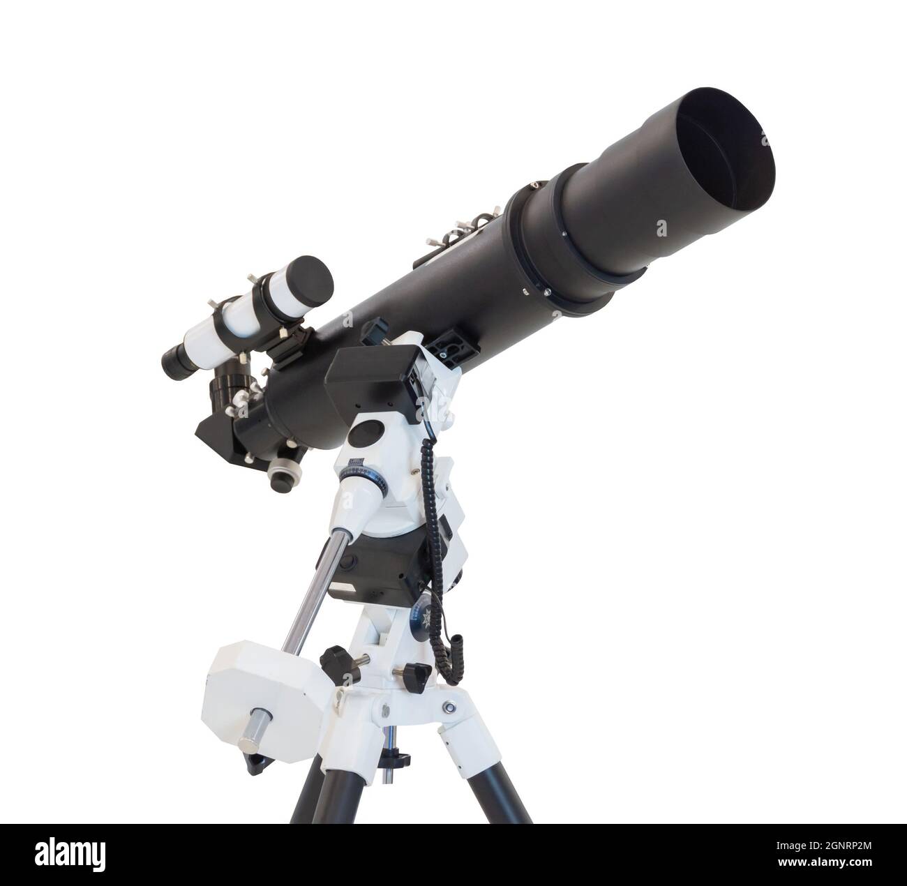 Télescope sur support azimut isolé sur fond blanc Banque D'Images
