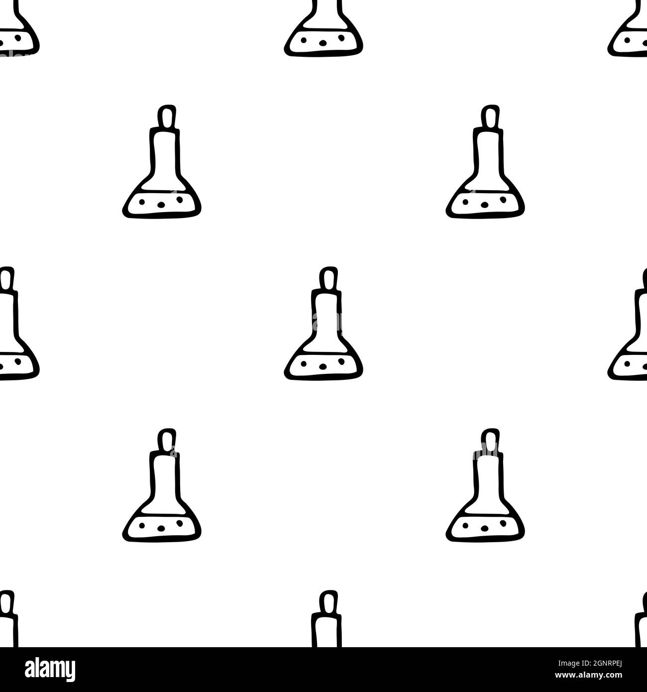 Modèle sans couture avec tube à essai dessiné à la main. Illustration vectorielle de style Doodle isolée sur fond blanc. Pour le design intérieur, le papier peint, l'emballage, Illustration de Vecteur