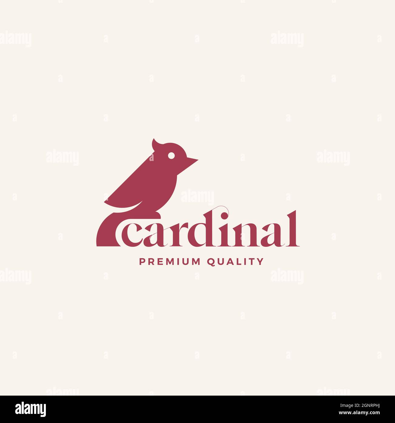 Modèle de logo, de symbole ou de signe d'oiseau abstrait de style plat. Minimalisme Rouge Silhouette avec Typographie. Emblème de qualité supérieure. Isolé Illustration de Vecteur