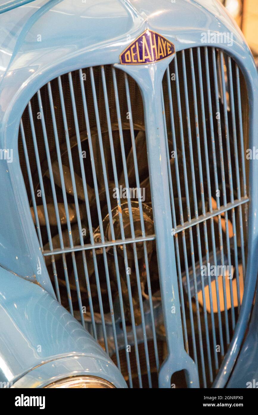 Emblème de la marque Delahaye, Brooklands Museum, Weybridge, Surrey, Angleterre Banque D'Images