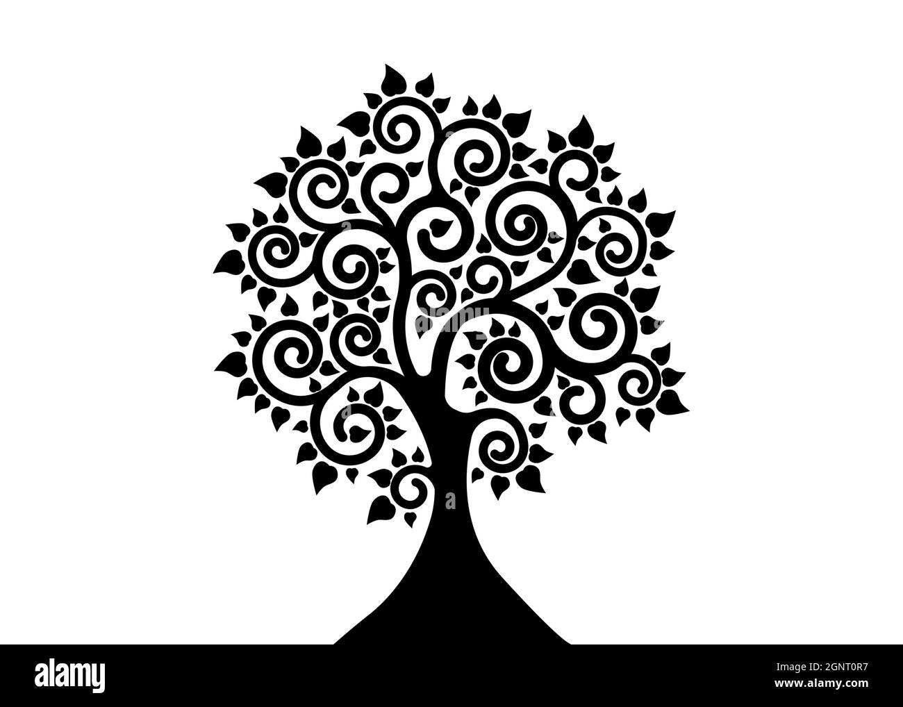Le modèle de logo de l'arbre de Bodhi, concept de l'arbre de vie, vecteur d'icône de silhouette de jour de Vesak sacré isolé sur fond blanc Illustration de Vecteur
