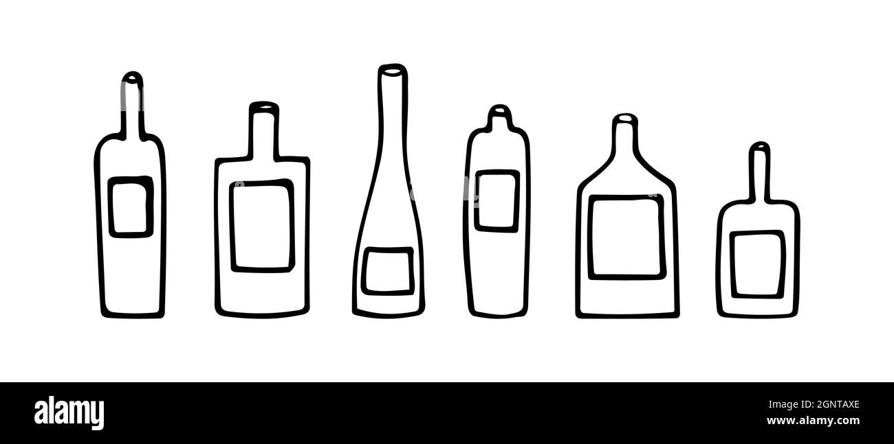 Illustration vectorielle d'un ensemble de flacons de différentes formes en forme de doodle. Ensemble de vecteurs. Illustration de Vecteur
