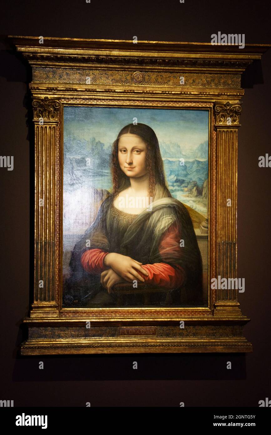 Un portrait de Mona Lisa vu lors de la présentation de l'exposition de  Léonard de Vinci au Museo Nacional del Prado.le Museo Nacional del Prado  présente les dernières recherches sur le cercle