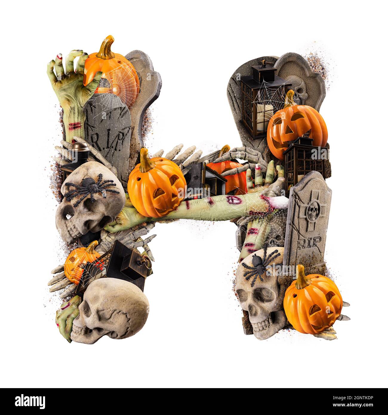 Lettre H faite d'objets d'Halloween de variété Banque D'Images