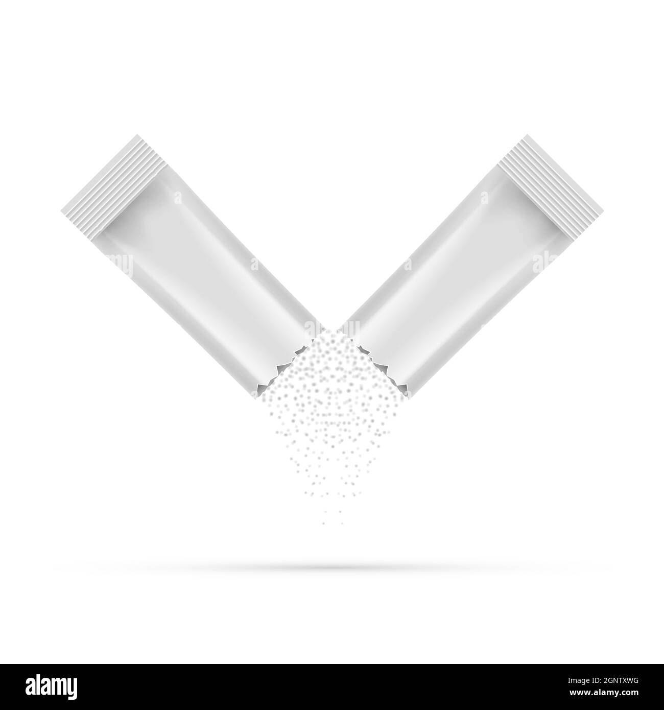 Sucre pour bâton de poudre paquet cassé tombant. Sac à sucre maquette de vecteur Icon Illustration de Vecteur