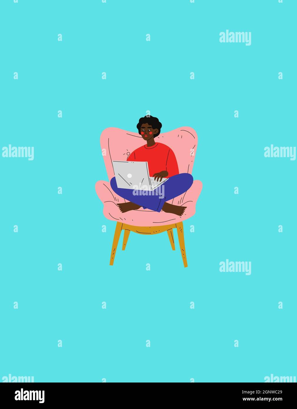 Travail à domicile freelance, rester à la maison, externalisation, marketing, ordinateur portable,travail d'équipe, homme, femme, travail, illustration vectorielle Banque D'Images