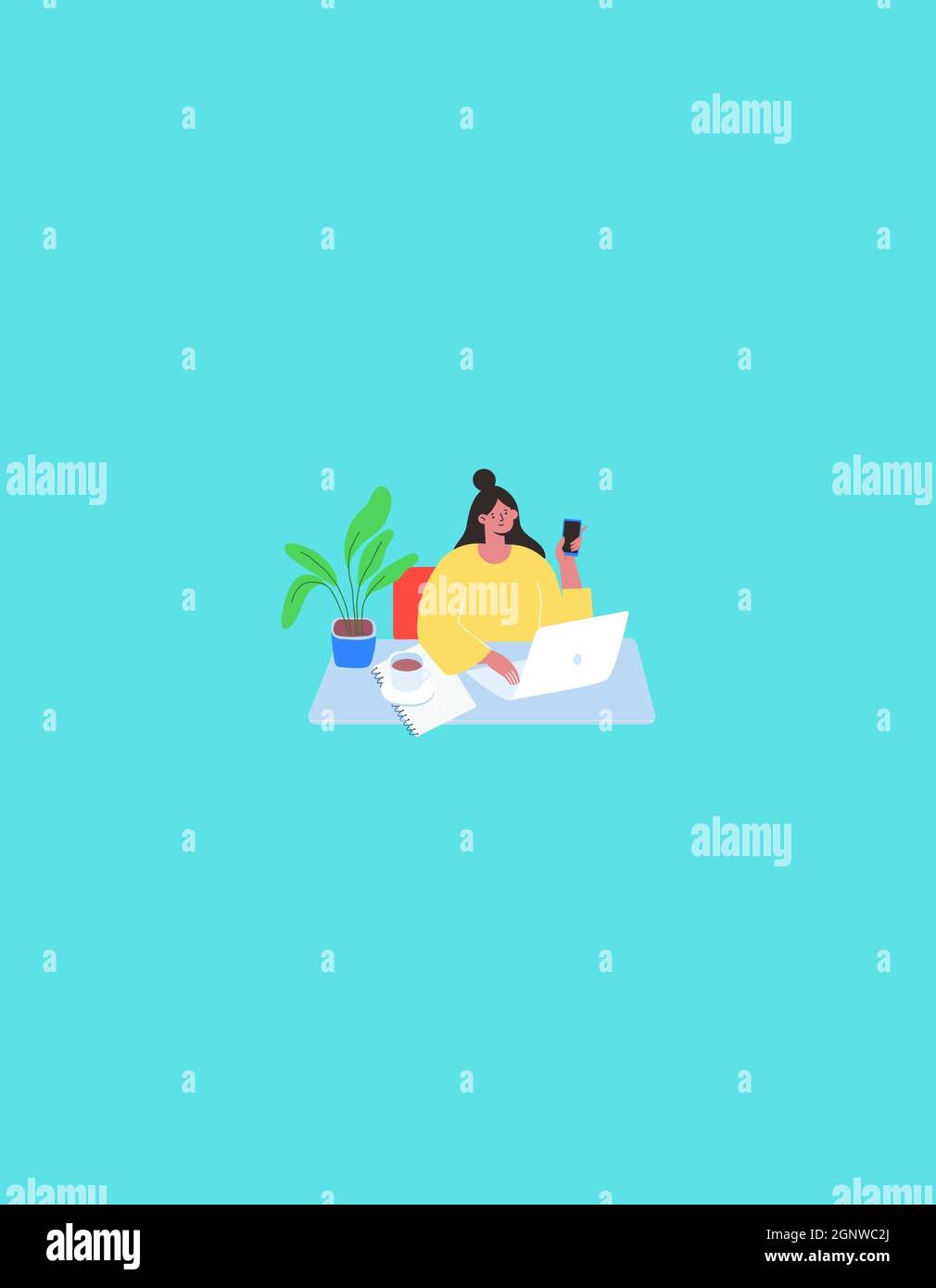 Travail à domicile freelance, rester à la maison, externalisation, marketing, ordinateur portable,travail d'équipe, homme, femme, travail, illustration vectorielle Banque D'Images