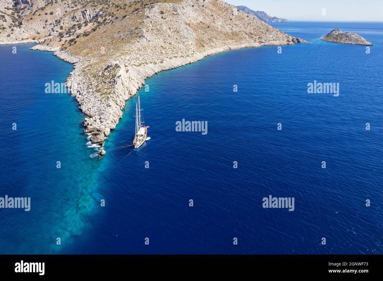 Vue aérienne de la baie de Loryma (Bozukkale), Bozburun Marmaris Turquie. Banque D'Images