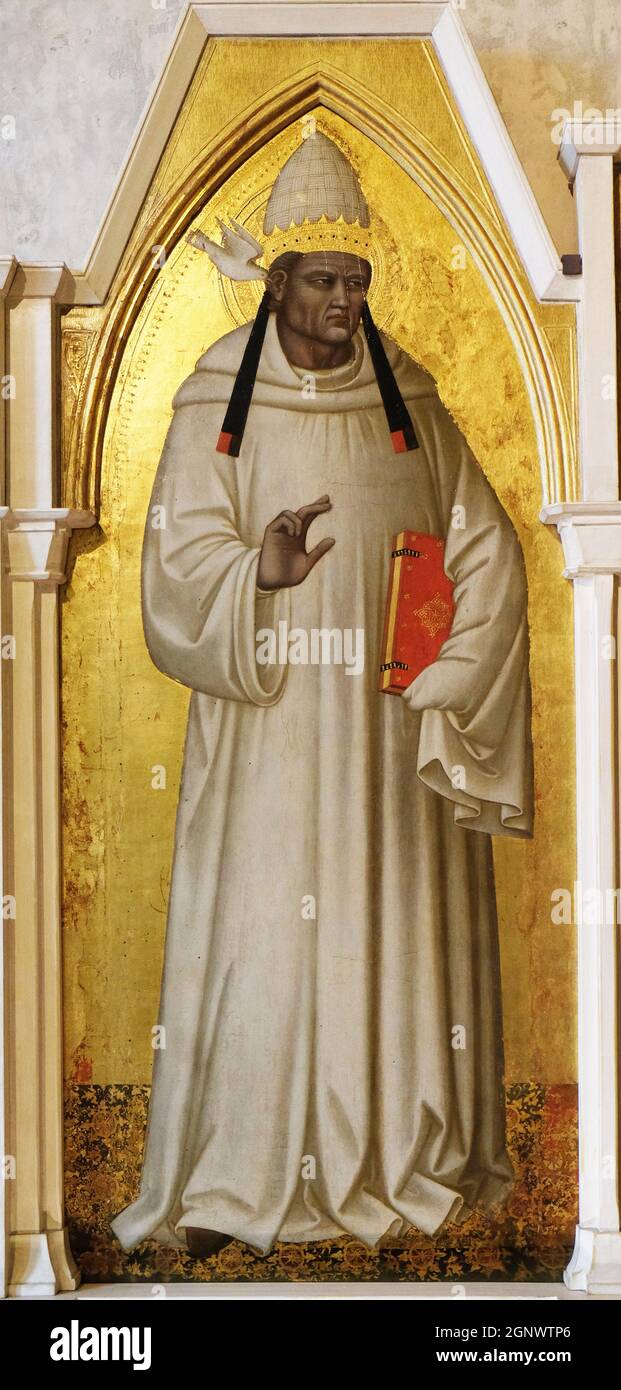 Saint Grégoire, par Nardo di Cione, Basilica di Santa Croce (Basilique de la Sainte Croix) - La célèbre église franciscaine à Florence, Italie Banque D'Images