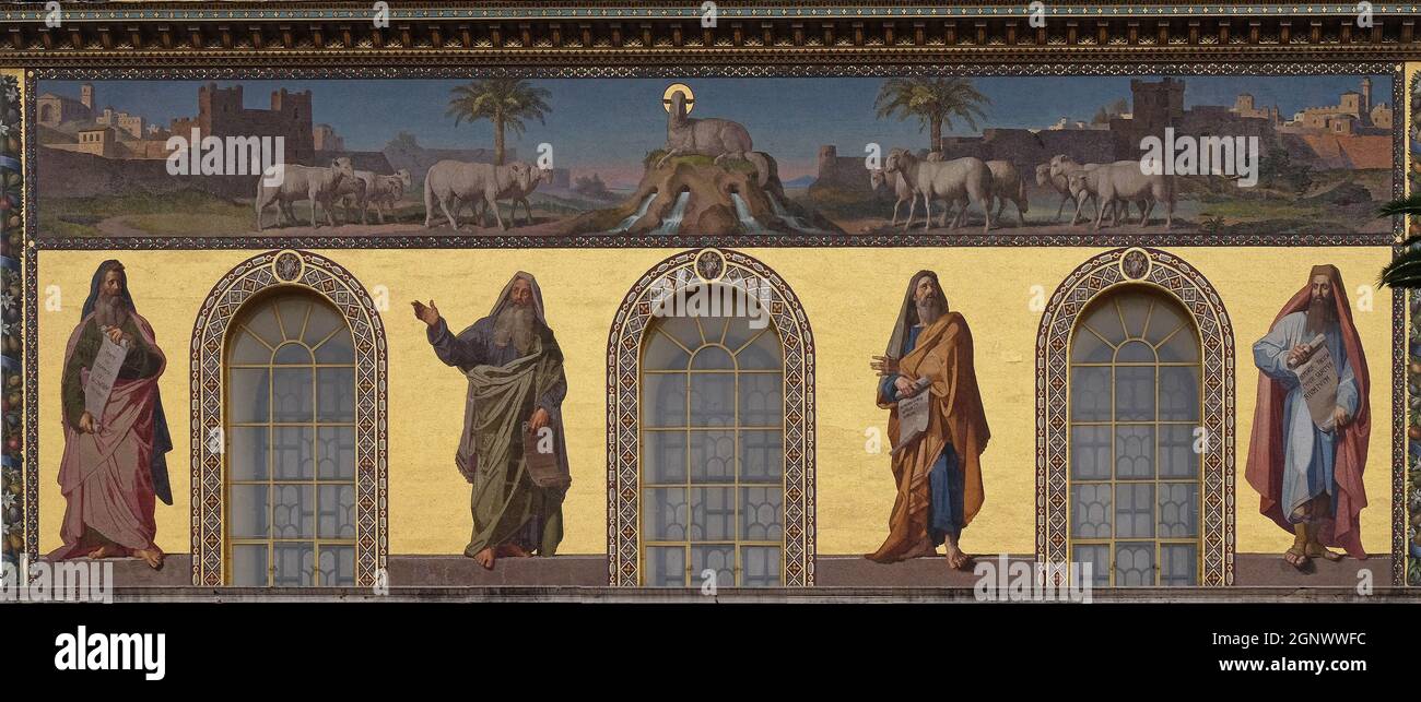Mosaïque des prophètes Ésaïe, Jérémie, Ézéchiel et Daniel, Basilique Saint-Paul à l'extérieur des murs, Rome, Italie Banque D'Images