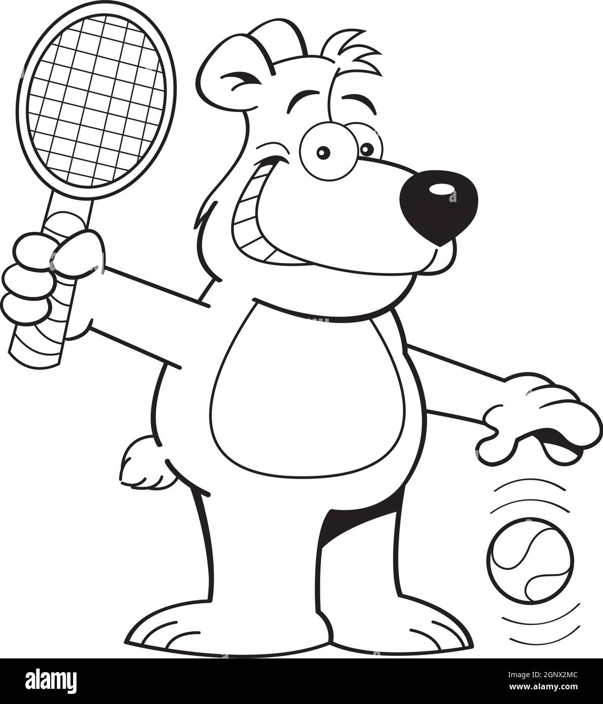 Illustration en noir et blanc d'un ours jouant au tennis. Illustration de Vecteur