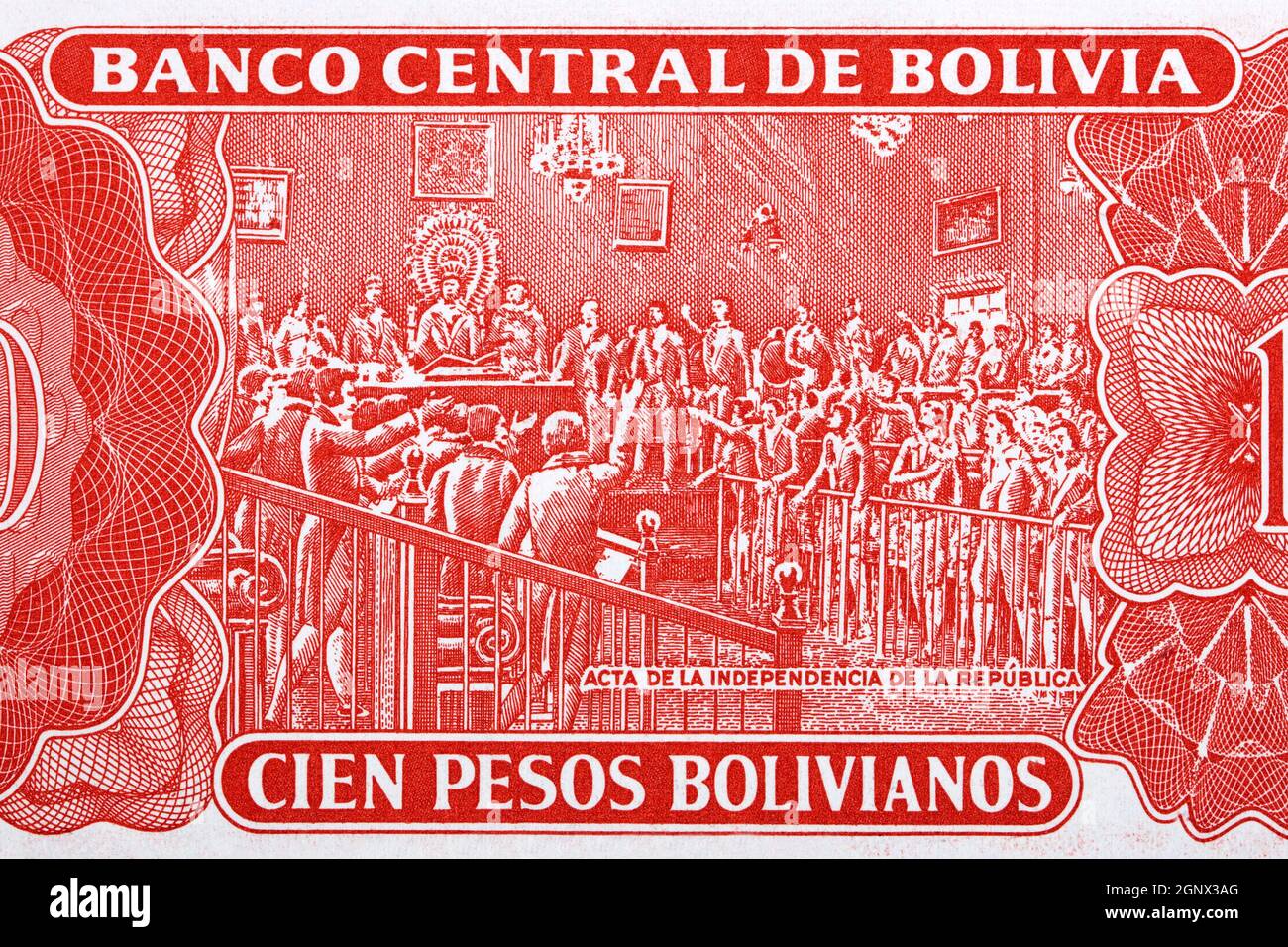 Proclamation de l'indépendance de l'ancien argent bolivien Banque D'Images